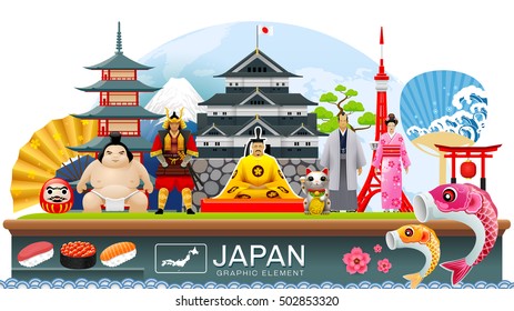 japan object infographic travel place and landmark Vector Illustration