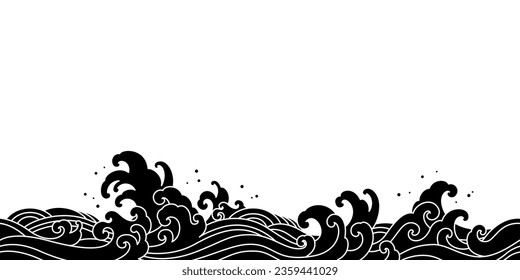 japan ocean sea wave oriental style silhouette seamless pattern vector illustration