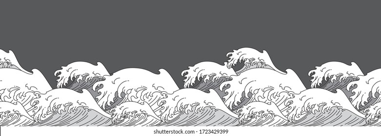 Japan ocean wave water seamless background vector illustration. Oriental asian style single line art design.