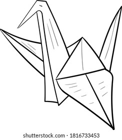 Japan Origami Bird, Vector doodle illustration. Hand drawn Coloring Page or Book for Kids and Adults 