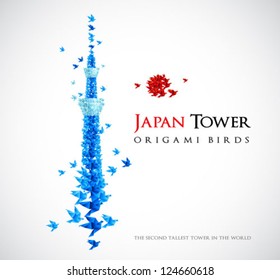 Japan origami tower - Tokyo Skytree - the second tallest tower in the world - shaped from flying birds