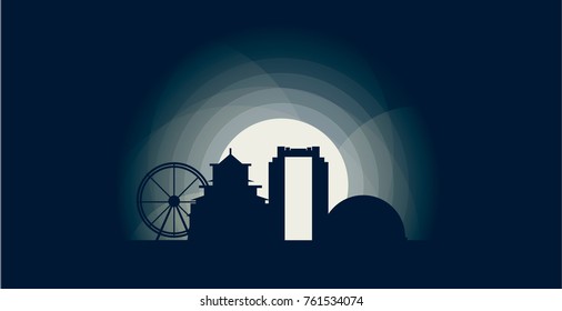 Japan Osaka blue night moon sunset city panorama landscape horizon buildings skyline flat icon logo