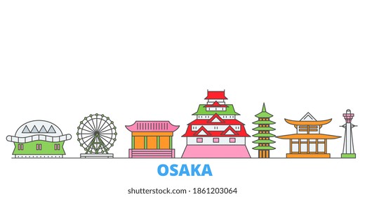 Japan, Osaka line cityscape, flat vector. Travel city landmark, outline illustration, line world icons