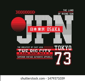 Japan, Osaka, for t shirt graphics with inscription in Japanese with the translation: Japan, Tokyo, Vector illustrations