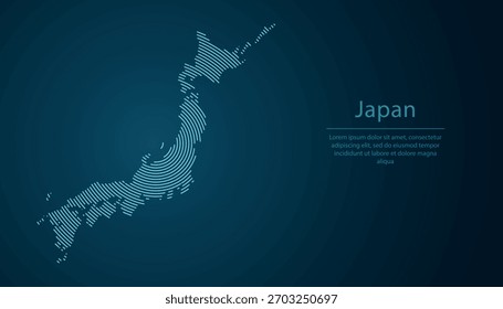 Mapa de contorno de Japón lleno de círculos concéntricos sobre fondo degradado oscuro