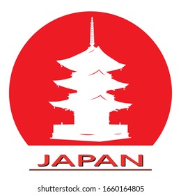 Japan Pagoda in red circle - The symbol of Japan drawing in vector