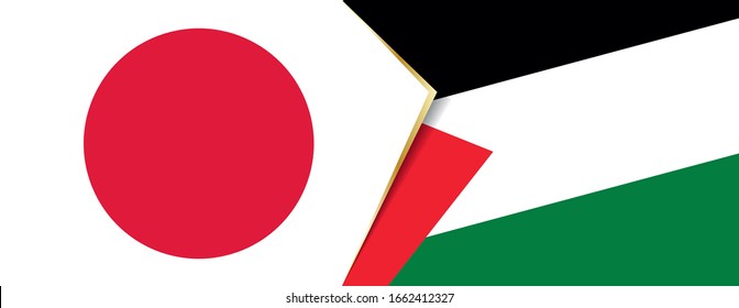 Japan and Palestine flags, two vector flags symbol of relationship or confrontation.