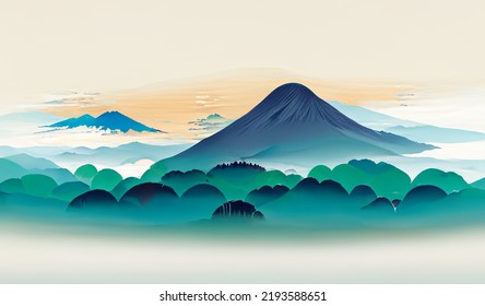 Japan panorama mountains sky vector wallpaper