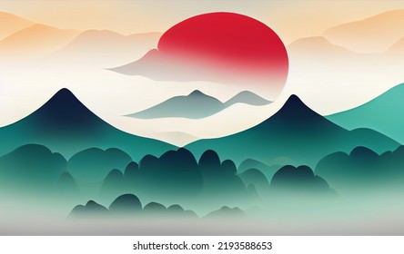 Japan panorama mountains sky vector wallpaper