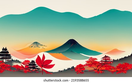 Japan panorama mountains sky vector wallpaper