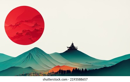 Japan panorama mountains sky vector wallpaper