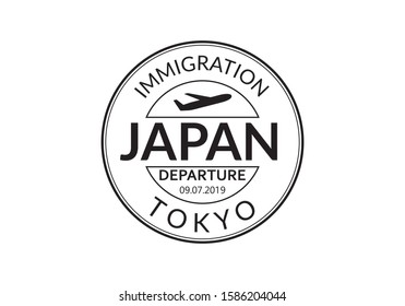 Japan Passport stamp. Visa stamp for travel. Tokyo international airport sign. Immigration, arrival and departure symbol. Vector illustration.