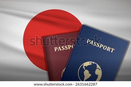 Japan Passports with Japan Flag Background	