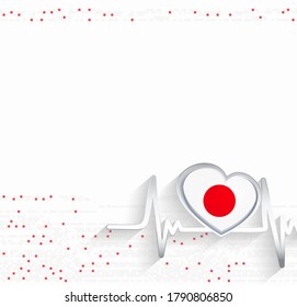 Japan Patriotic Background. Japan flag heart shaped and heartbeat line. Vector illustration.