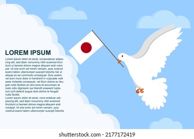 Japan peace concept with text area, Dove of Peace bird with Japan flag in its beak, dove flying in the clouds, vector illustration design, Japan peace day template, freedom idea