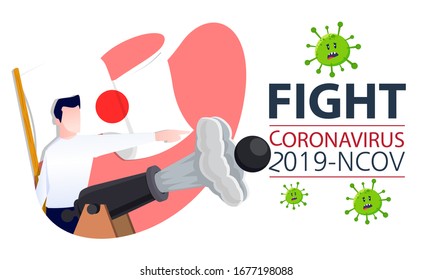 Japan people fight virus concept. corona viruses vaccine concept. end of 2019-ncov. don't be afraid of the corona virus concept.
