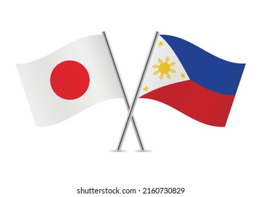 Japan and the Philippines crossed flags. Japanese and Philippine flags on white background. Vector icon set. Vector illustration.