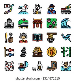 japan pixel perfect color line icons, vector editable stroke