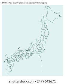 Japan plain country map. High details. Outline regions style. Shape of Japan. Vector illustration.