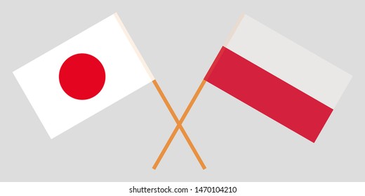 Japan and Poland. Crossed Japanese and Polish flags