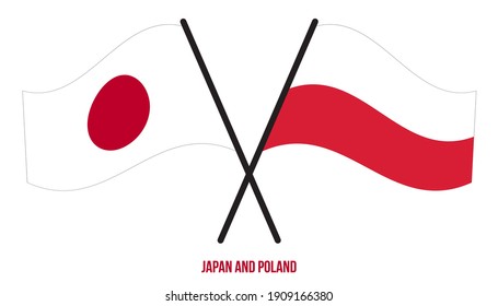 Japan and Poland Flags Crossed And Waving Flat Style. Official Proportion. Correct Colors.