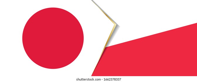 Japan and Poland flags, two vector flags symbol of relationship or confrontation.