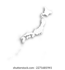 Mapa político japonés de las divisiones administrativas - prefecturas, metrópolis Tokio, territorio Hokaido y prefecturas urbanas Kioto y Osaka. Mapa blanco plano en blanco con un contorno negro delgado y soltado