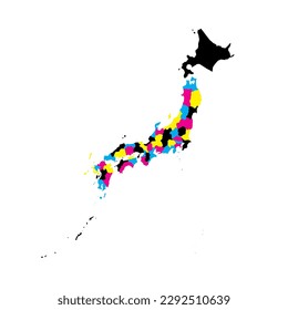 Japan political map of administrative divisions - prefectures, metropilis Tokyo, territory Hokaido and urban prefectures Kyoto and Osaka. Blank vector map in CMYK colors.