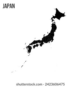 Japan political map of administrative divisions - prefectures, metropilis Tokyo, territory Hokaido and urban prefectures Kyoto and Osaka. Blank black map and country name title.