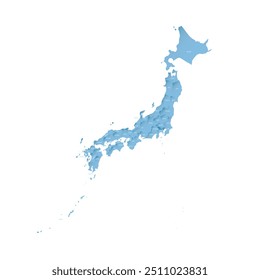 Mapa político de Japón de divisiones administrativas - prefecturas, metrópolis, territorio de Tokio, Hokaido y prefecturas urbanas de Kioto y Osaka. Mapa de Vector sombreado con degradado azul en 3D y etiquetas de nombre