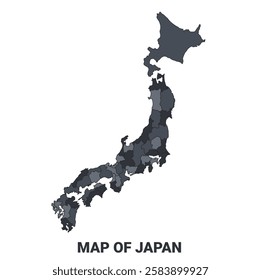 Japan political map border of regions outline vector set