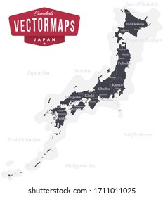 Japan Political Map | High detailed and accurate shapes. Regions in separate named sublayers - Vector Essentials