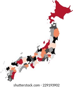 Japan political map with pastel colors.