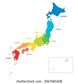 Japan - political map of regions