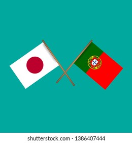 Japan and Portugal crossed flags.Language learning or travel concept