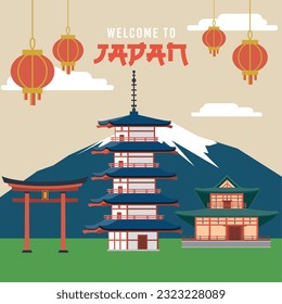 Japan poster with famous landmarks Vector
