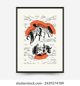Japan posters template. Modern japanese trendy black style. Vintage flowers. 