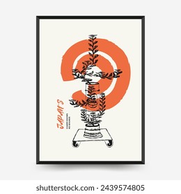 Japan posters template. Modern japanese trendy black style. Vintage flowers. 