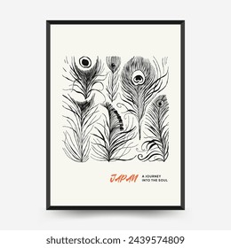 Japan posters template. Modern japanese trendy black style. Vintage flowers. 