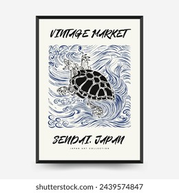 Japan posters template. Modern japanese trendy black style. Vintage flowers. 