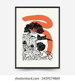 Japan posters template. Modern japanese trendy black style. Vintage flowers. 