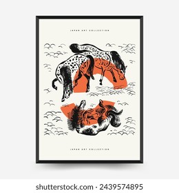 Japan posters template. Modern japanese trendy black style. Vintage flowers. 