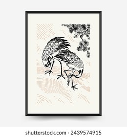 Japan posters template. Modern japanese trendy black style. Vintage flowers. 