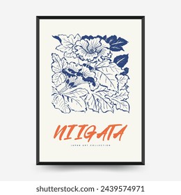 Japan posters template. Modern japanese trendy black style. Vintage flowers. 