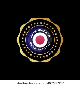 Japan products gold emblem. circle gold japan label.
