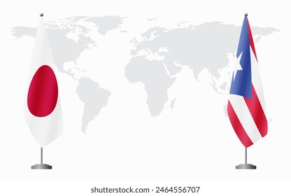 Japan and Puerto Rico flags for official meeting against background of world map.