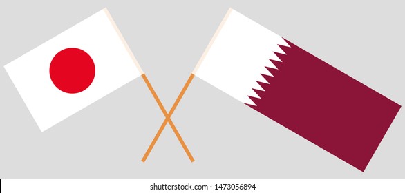 Japan and Qatar. Crossed Japanese and Qatari flags