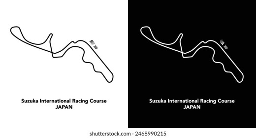 Japan Racing Course Circuit for autosport and motorsport. Isolated editable vector illustration on white and black background