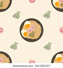 Japan ramen noodle seamless pattern