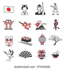 Japan Red Black Icons Set Culture Stock Vector (Royalty Free) 375143182 ...